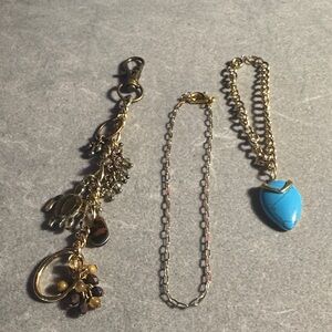 Gold-Tone Purse Charm ,steering wheel Charm  with Blue pendant & Anklet 9 1/2”